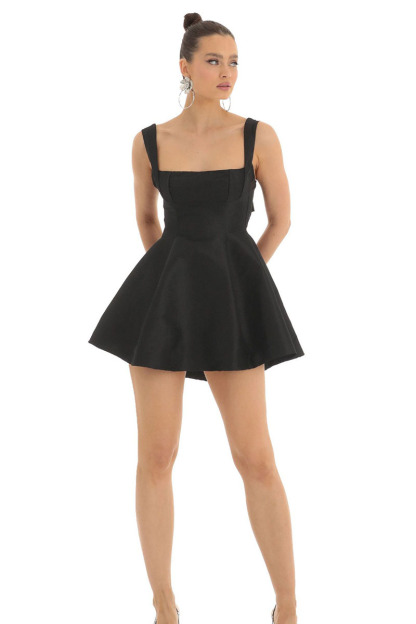 Square Neck Straps White Bow Knotted Cutout Backless A-line Satin Mini Dresses-Hayhty.All Rights Reserved.