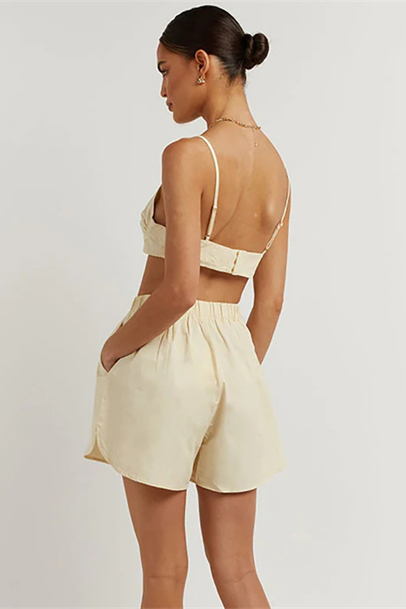 Long Sleeve Blouses Cami Crop Top 3pcs Shorts Set-Hayhty.All Rights Reserved.