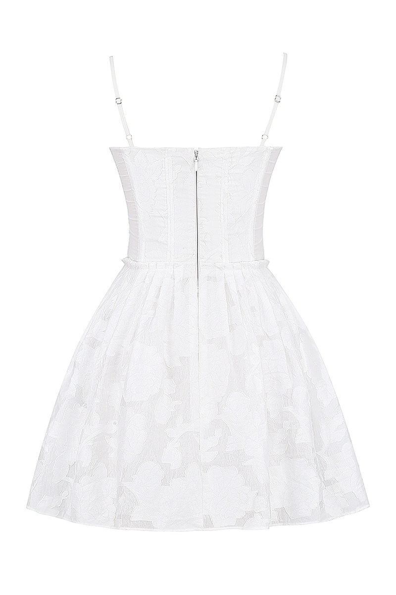Spaghetti Strap Corset Jacquard A-Line Mini Dresses-White-Hayhty.All Rights Reserved.