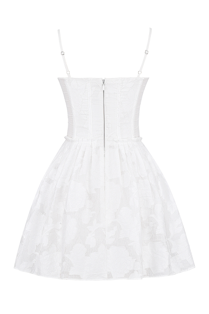 Spaghetti Strap Corset Jacquard A-Line Mini Dresses-White-Hayhty.All Rights Reserved.