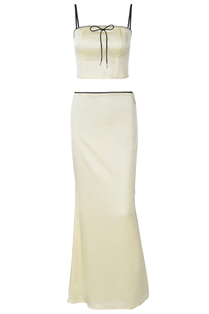 Bow Decor Crop Cami Slim Fit Fishtail Hem Maxi Skirt Matching Set-Beige-Hayhty.All Rights Reserved.