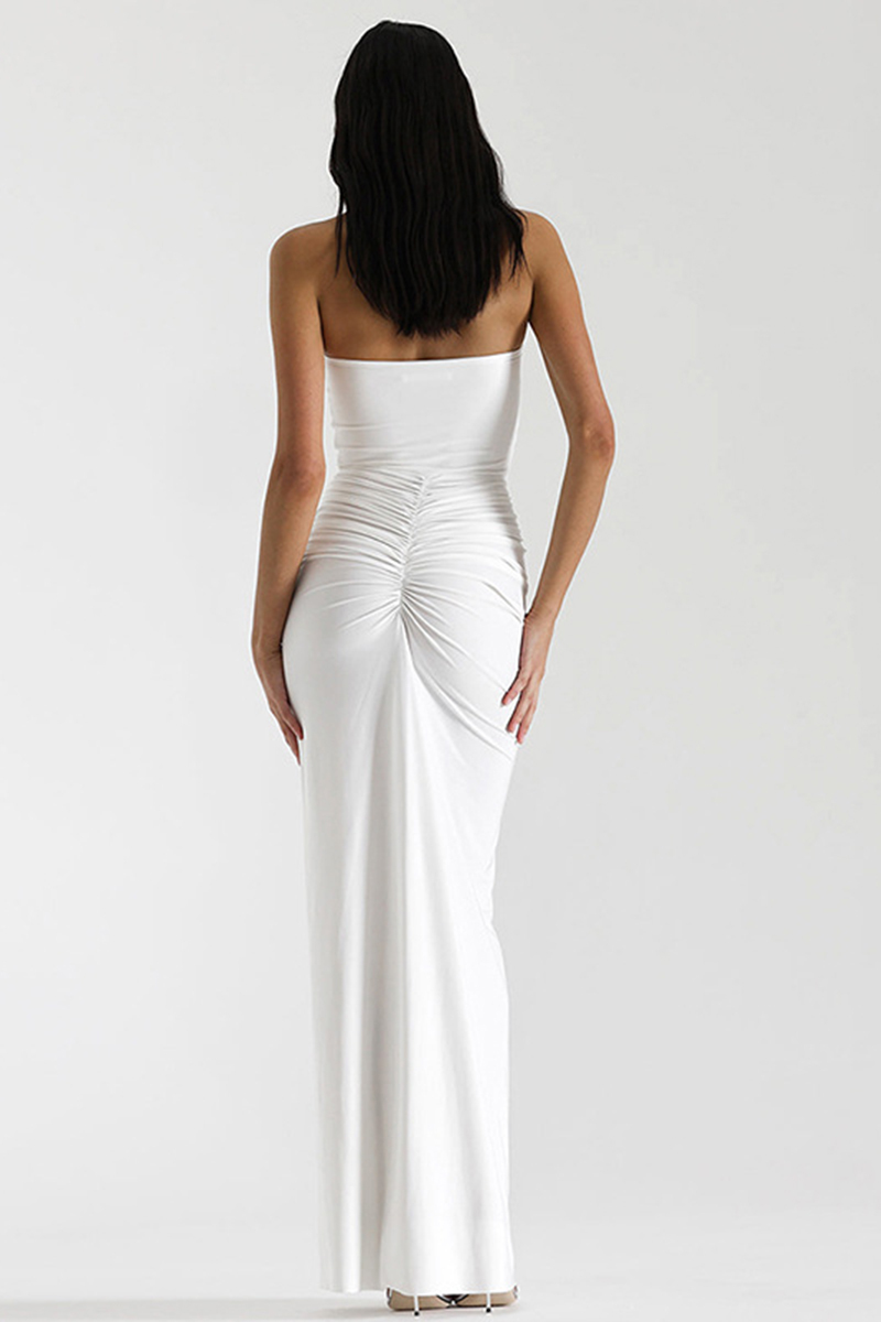 Ruched Ruffle Halter Slit Bodycon Evening Maxi Dresses-Hayhty.All Rights Reserved.