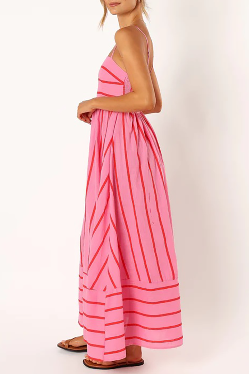 Boat Neck Spaghetti Strap A-Line Backless Striped Print Maxi Dresses-Pink-Hayhty.All Rights Reserved.
