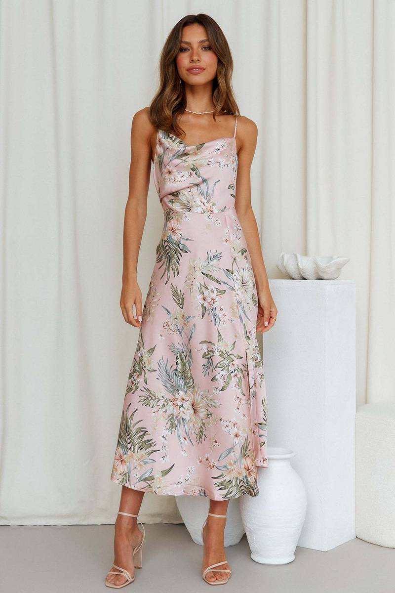 Vacation Cami Boat Neck Floral Print Slit Satin Vacation Midi Dress-Hayhty.All Rights Reserved.