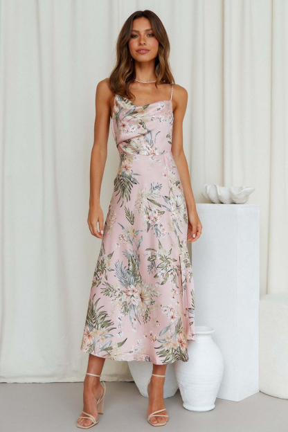 Vacation Cami Boat Neck Floral Print Slit Satin Vacation Midi Dress-Hayhty.All Rights Reserved.