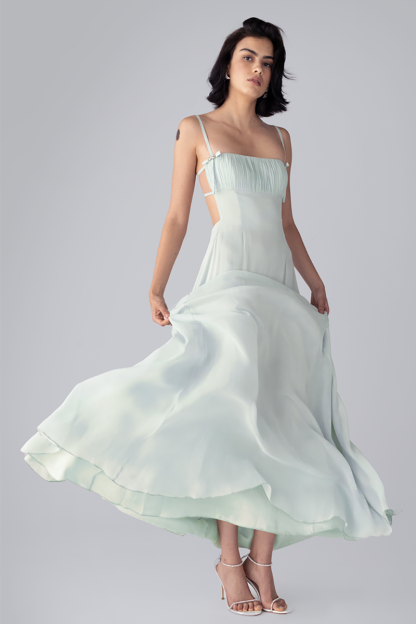 Boat Neckline Tie Up Open Back Slip Maxi Dresses-Green-Hayhty.All Rights Reserved.