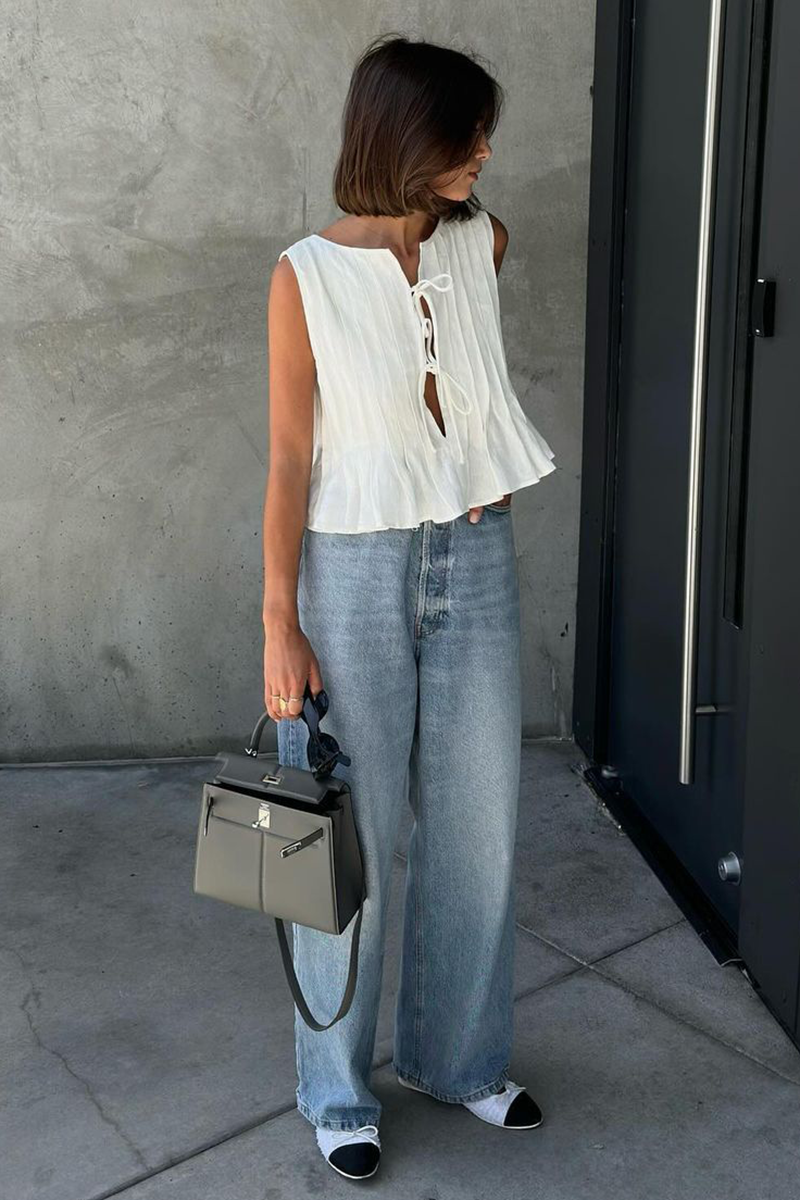 Tie Up Ruffled Sleeveless Top Solid Color Maxi Skirt Matching Set-White-Hayhty.All Rights Reserved.