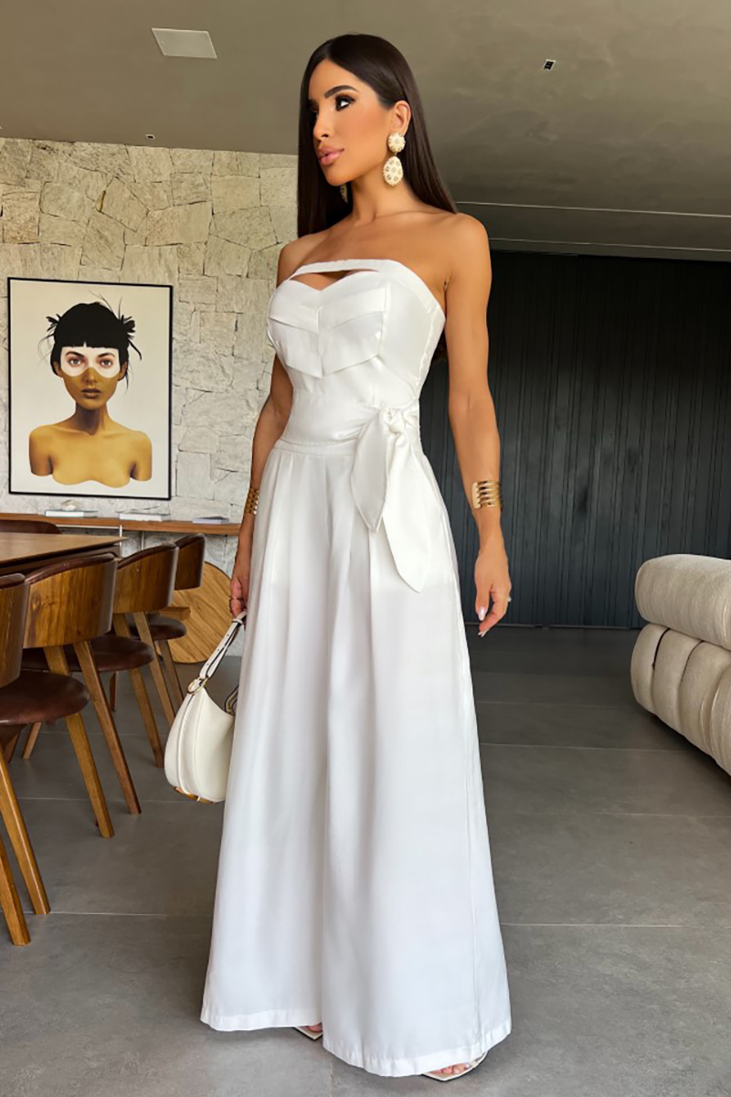Cutout Strapless Tie Up Wide Leg Jumpsuit-White-Hayhty.All Rights Reserved.