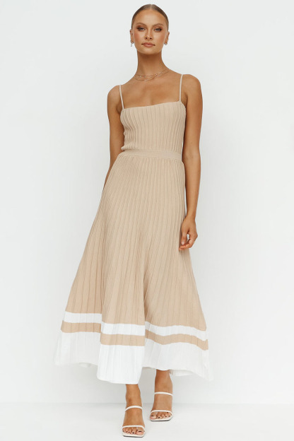 Knit Boat Neck Spaghetti Strap A-Line Vacation Midi Dress-Hayhty.All Rights Reserved.