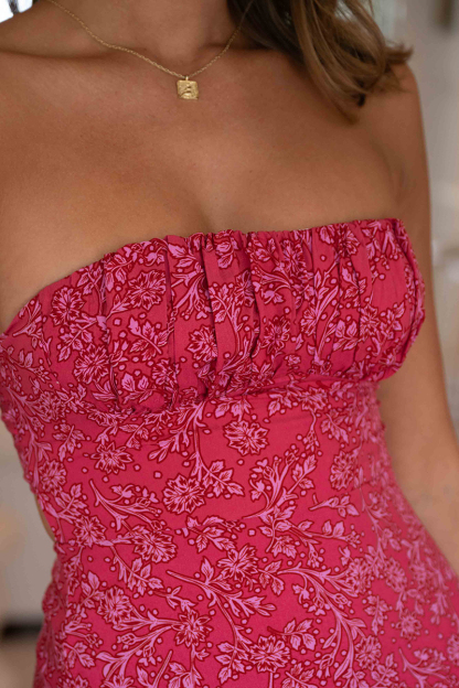 Vacation Floral Print Strapless Flowy Mini Dresses-Hayhty.All Rights Reserved.