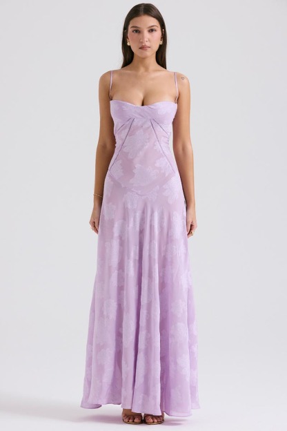 Elegant Floral Print Quilted Lace Up Back Formal Party Flowy Maxi Dresses-Green-Hayhty.All Rights Reserved.