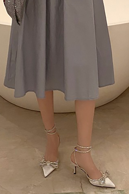 Rhinestone Bow Patchwork Pointy High Heel Sandals-Hayhty.All Rights Reserved.