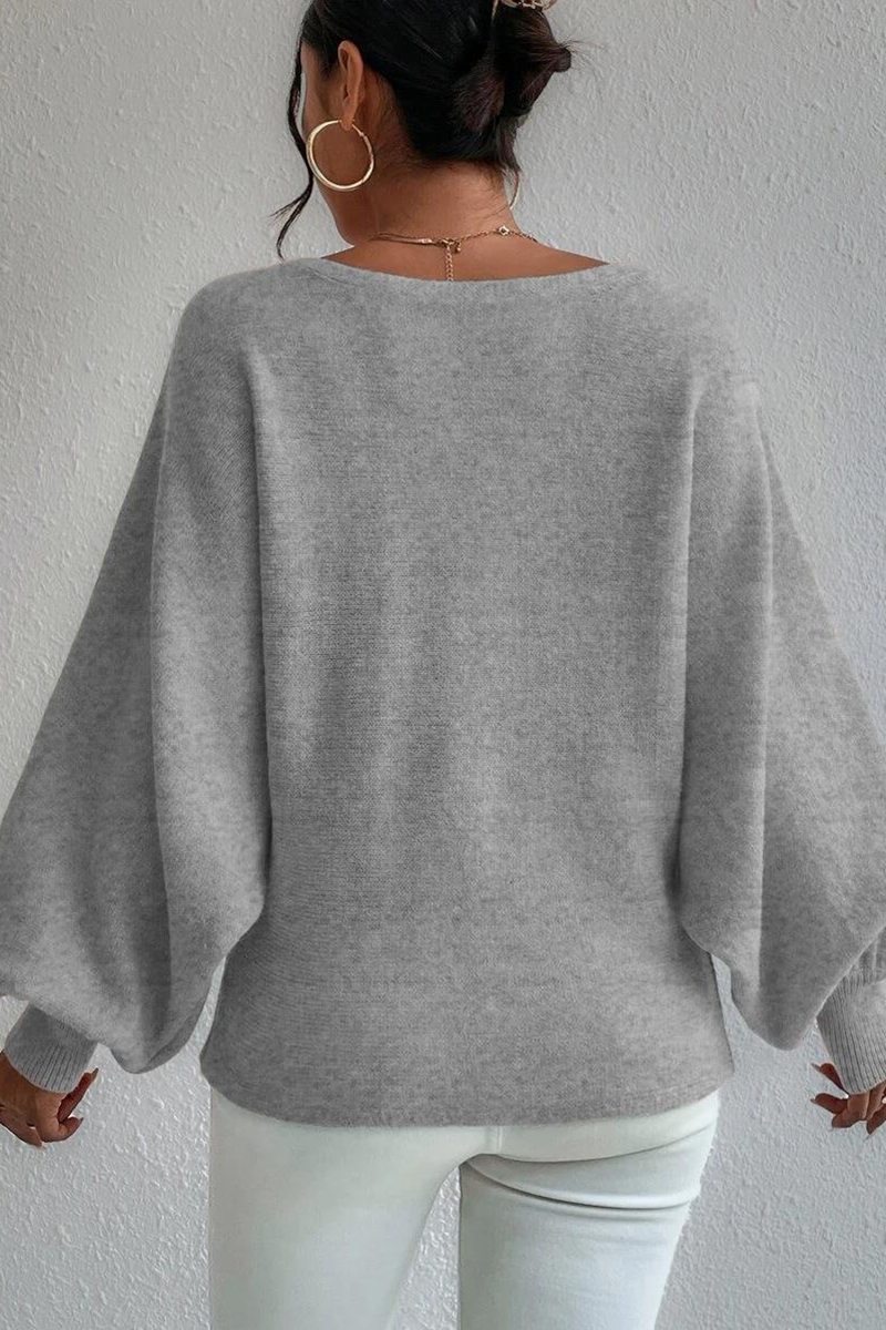 Knit Pattern Print Balloon Sleeve Sweater-Blue-Hayhty.All Rights Reserved.