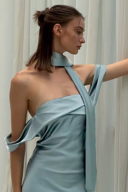 Dropped Shoulder Slim Fit Neck Wrap Plain Maxi Dresses-Champagne-Hayhty.All Rights Reserved.