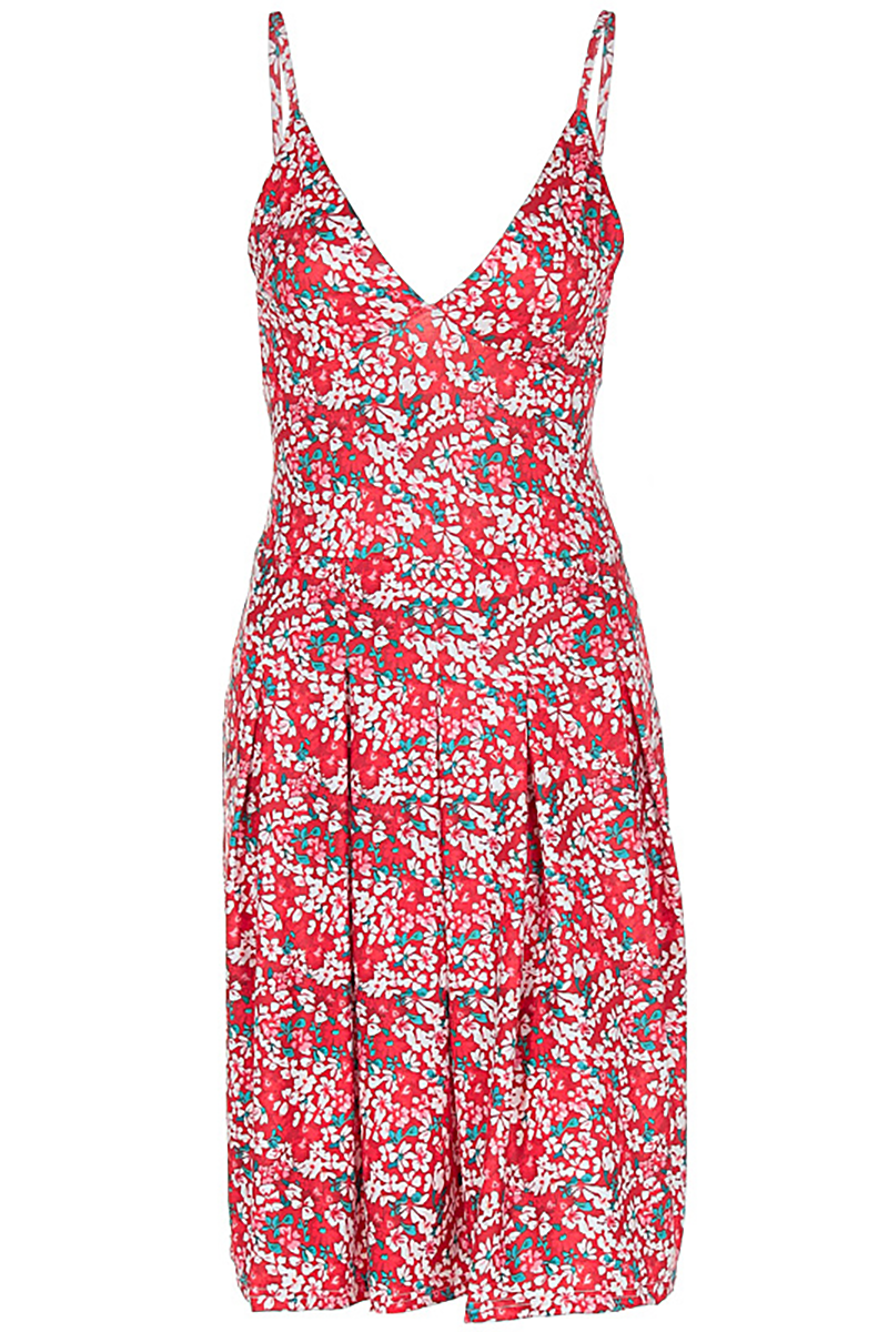 Ditsy Floral Print Deep V Neck A-Line Slip Mini Dresses-Red-Hayhty.All Rights Reserved.