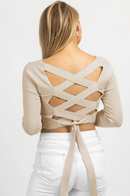Square Neck Back Lace Up Tied Slim Top-Hayhty.All Rights Reserved.