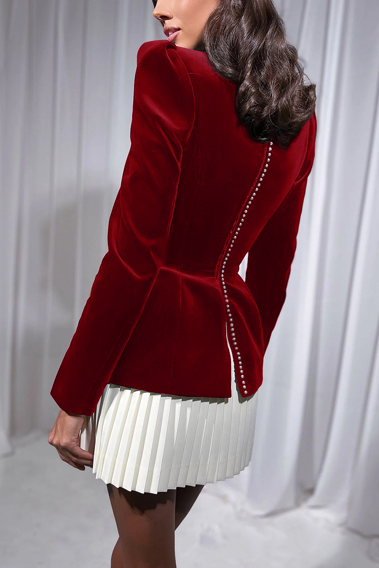 Long Sleeve Colorblock Patchwork Pleated Hem Velvet Mini Dresses-Black-Hayhty.All Rights Reserved.