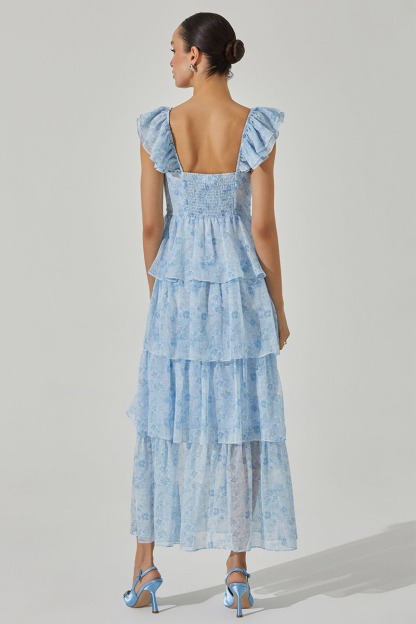 Ruffled Straps Tiered Flounced Slit Maxi Dresses-Blue-Hayhty.All Rights Reserved.