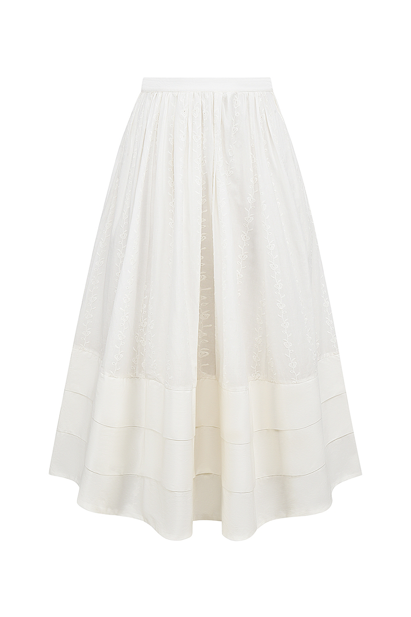 Side Cutout Embroidery Ruffled Corset Midi Skirt 2pcs Set-White-Hayhty.All Rights Reserved.