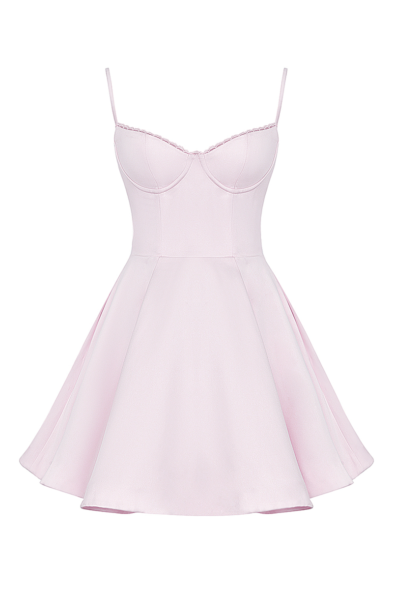 Spaghetti Strap Deep V Neck Cinch Waist Mini Dresses-Pink-Hayhty.All Rights Reserved.
