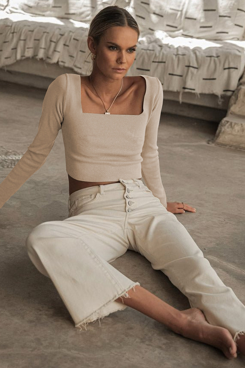 Square Neck Back Lace Up Tied Slim Top-Hayhty.All Rights Reserved.