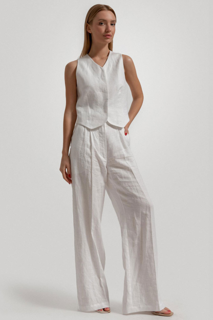Solid Color V Neck Vest Wide Leg Casual Pants Matching Set-White-Hayhty.All Rights Reserved.