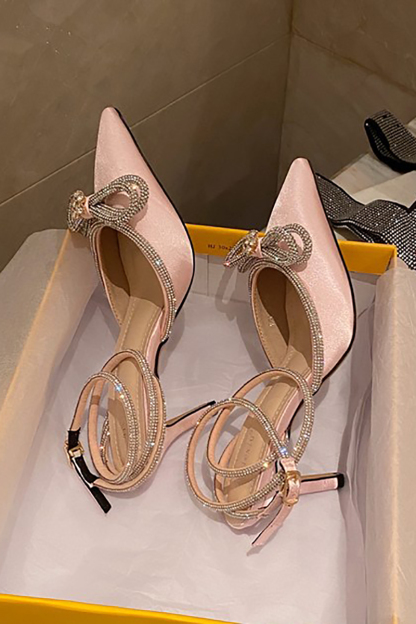 Rhinestone Bow Patchwork Pointy High Heel Sandals-Hayhty.All Rights Reserved.