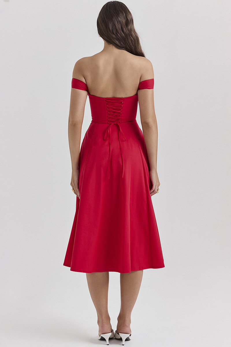 Floral Print Wide Strap Corset A-Line Slit Midi Dresses-White-Hayhty.All Rights Reserved.