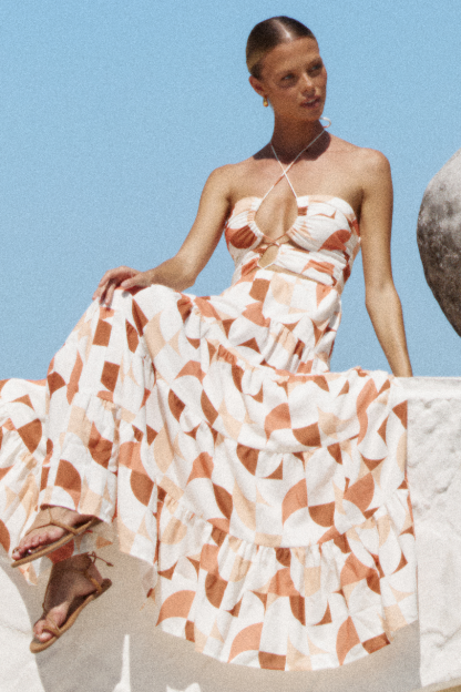 Vacation Halterneck Print Maxi Dresses-Hayhty.All Rights Reserved.
