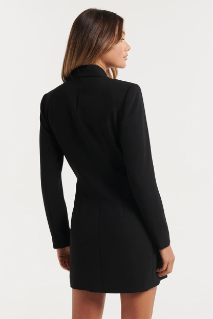 Notch Lapel Long Sleeve Double-Breasted Blazer Mini Dresses-Black-Hayhty.All Rights Reserved.