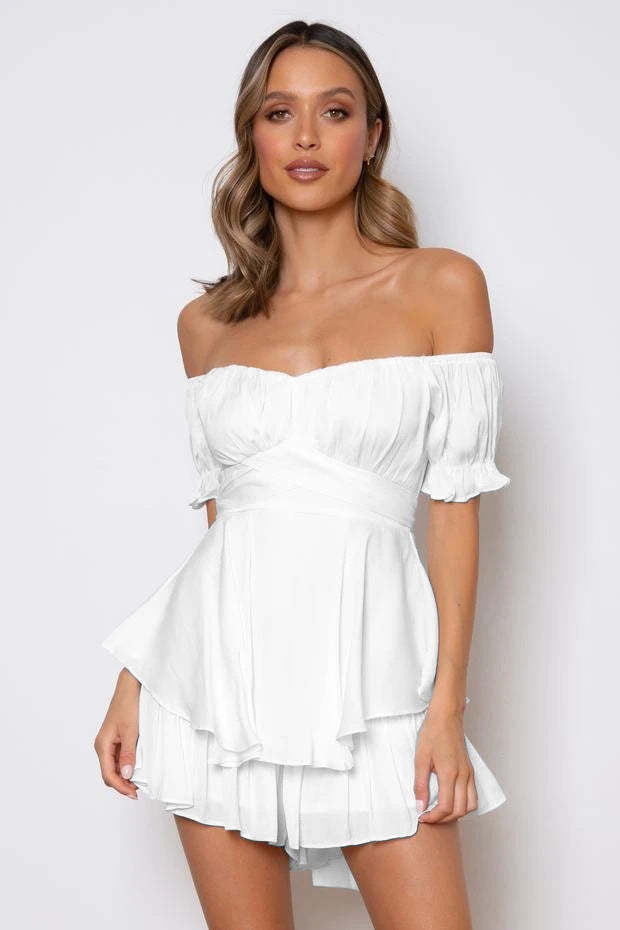 Off Shoulder Short Sleeve Jumpsuit-Hayhty.All Rights Reserved.