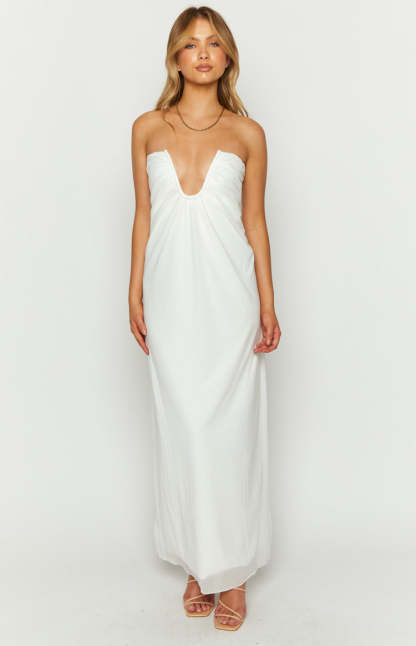 Off Shoulder Notched V Neck Ruched Formal Party Layered Plain Maxi Dresses-Yellow-Hayhty.All Rights Reserved.
