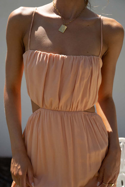 Ruched Cut Out Tiered Hem Vacation Slip Maxi Dress-Hayhty.All Rights Reserved.