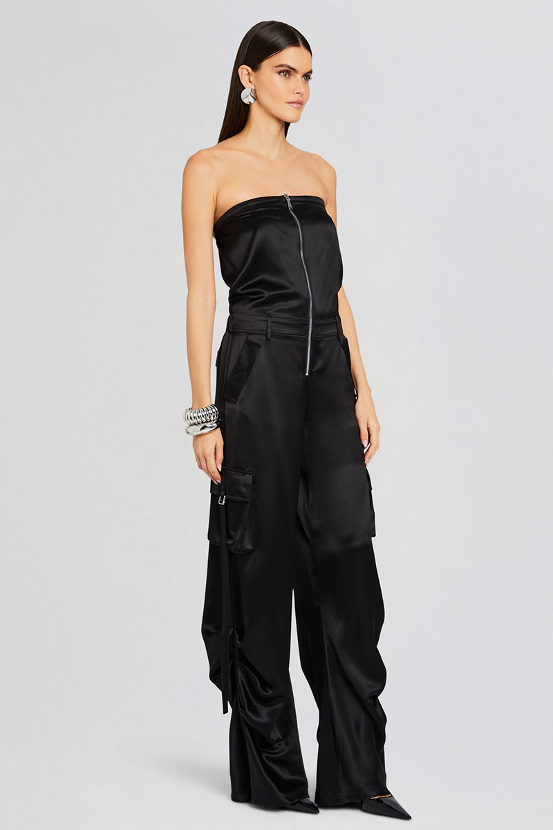 Front Zipper Pockets Wide Leg Strapless Jumpsuit-Black-Hayhty.All Rights Reserved.