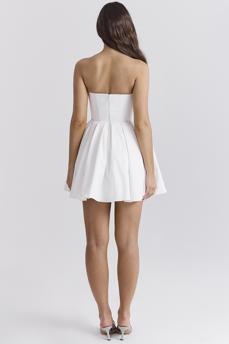Boat Neck Corset A-Line Mini Tube Dresses-White-Hayhty.All Rights Reserved.