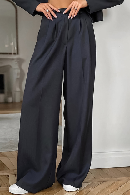 Notch Lapel Crop Blazer Wide Leg Pants Matching Set-DarkGray-Hayhty.All Rights Reserved.