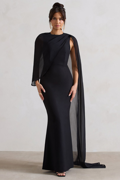 Mesh Patchwork Asymmetrical Caped Sleeve Bodycon Gowns Maxi Dresses-Beige-Hayhty.All Rights Reserved.