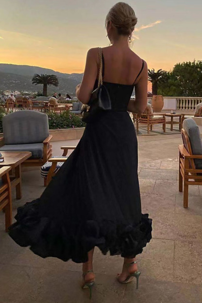 Cami Ruffle Hem Formal Party Bridesmaid A-Line Maxi Dress-Hayhty.All Rights Reserved.