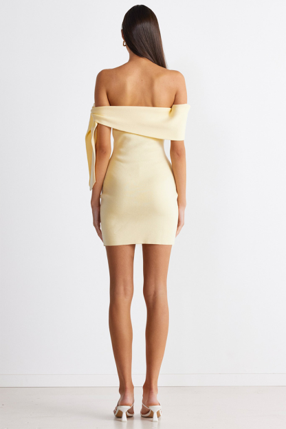 Asymmetrical Tie Up Strapless Bodycon Knit Mini Dresses-Yellow-Hayhty.All Rights Reserved.