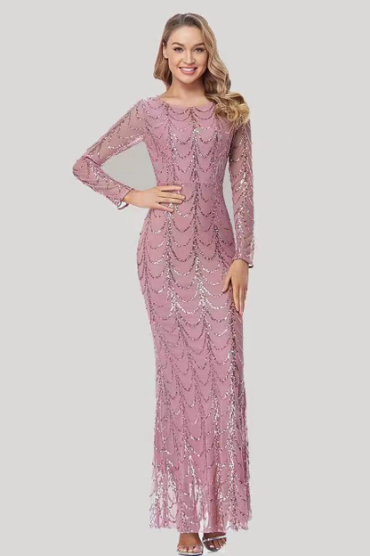Sequin Slim Prom Mermaid Long Sleeve Maxi Dresses-Hayhty.All Rights Reserved.
