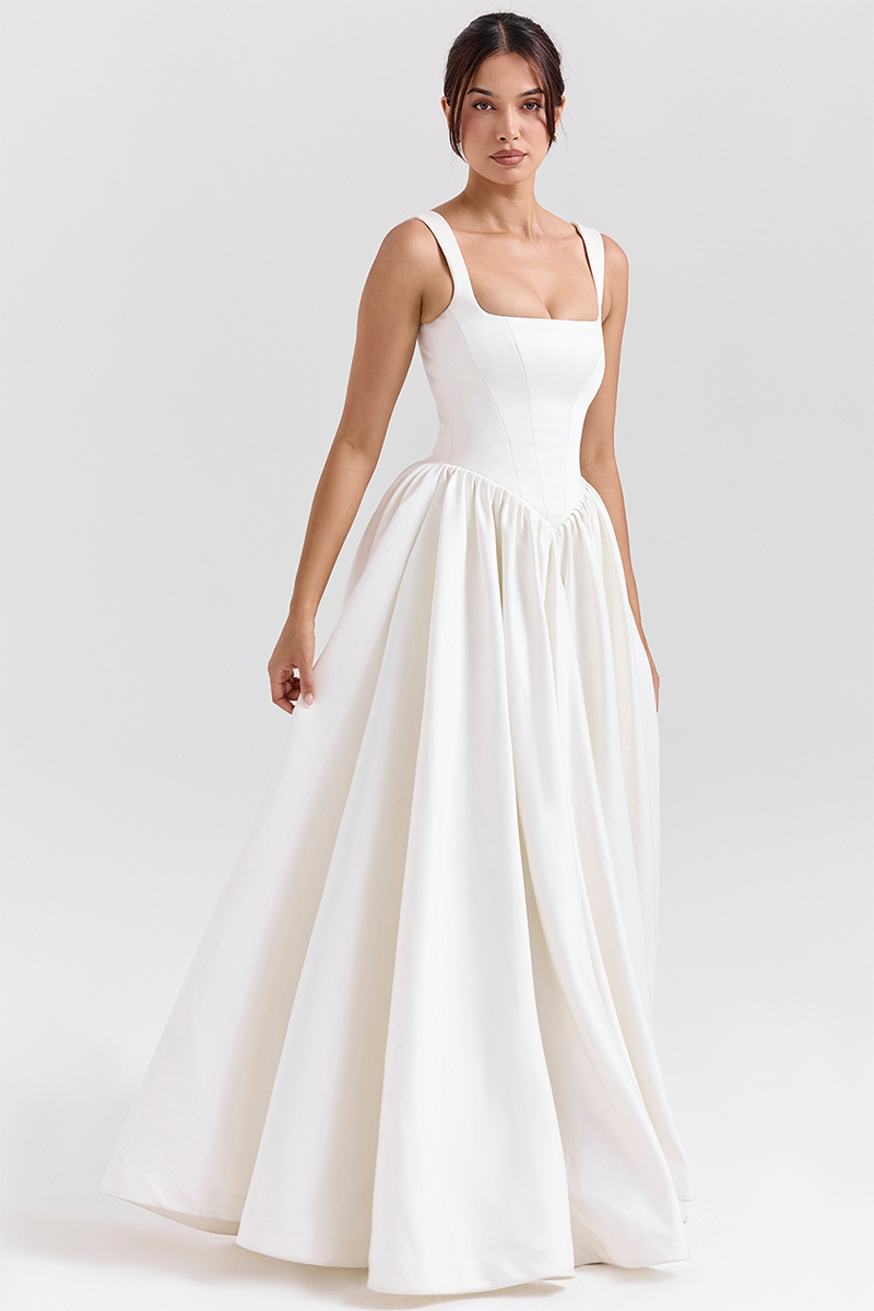 Wide Straps Corset Solid Color Gowns Maxi Dresses-White-Hayhty.All Rights Reserved.