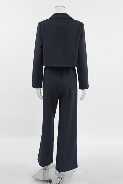 Notch Lapel Crop Blazer Wide Leg Pants Matching Set-DarkGray-Hayhty.All Rights Reserved.