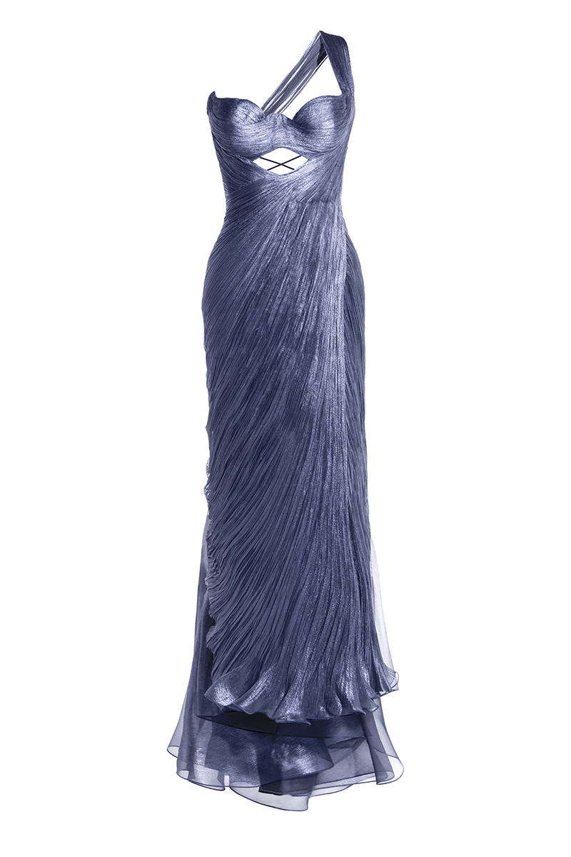 One Shoulder Lace Up Backless Pleated Slit Maxi Dresses-Navy-Hayhty.All Rights Reserved.