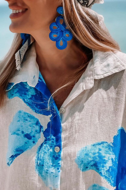 Half Sleeve Turndown Collar Floral Print Vacation Midi Dresses-Hayhty.All Rights Reserved.