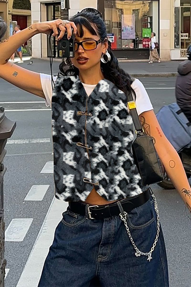 Leopard Pattern V Neck Safety Pins Outerwear Vest-LightBrown-Hayhty.All Rights Reserved.
