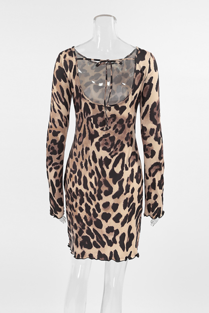 Leopard Print Long Sleeve Backless Slim Fit Mini Dresses-Brown-Hayhty.All Rights Reserved.
