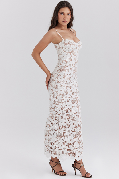 Floral Embroidery Bodycon Spaghetti Strap Maxi Dresses-White-Hayhty.All Rights Reserved.