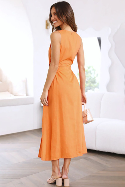 Boat Neck Cut Out A Line Sleeveless Midi Dress-Hayhty.All Rights Reserved.