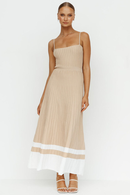 Knit Boat Neck Spaghetti Strap A-Line Vacation Midi Dress-Hayhty.All Rights Reserved.