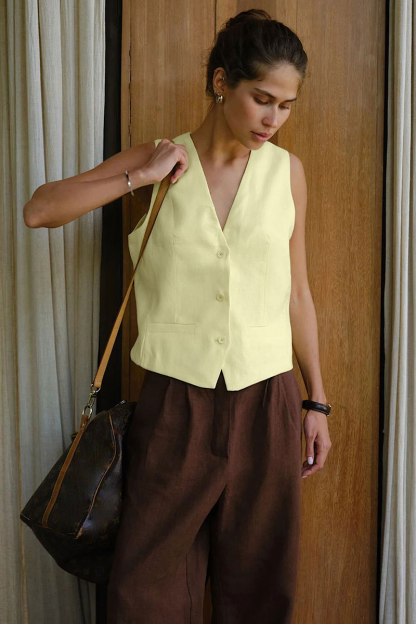 V Neck Solid Color Casual Vest-Green-Hayhty.All Rights Reserved.